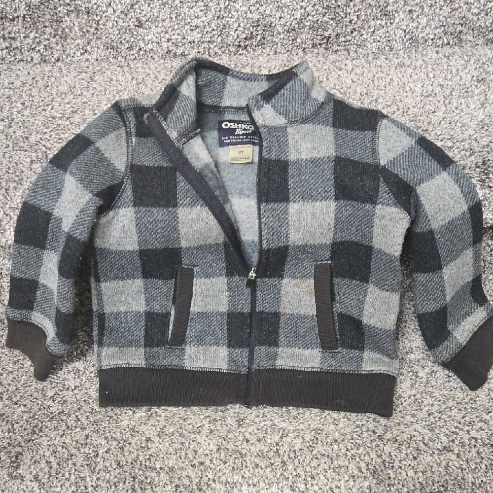 OshKosh B'gosh Kids Checkered Zip-Up Hoodie - Black and Gray